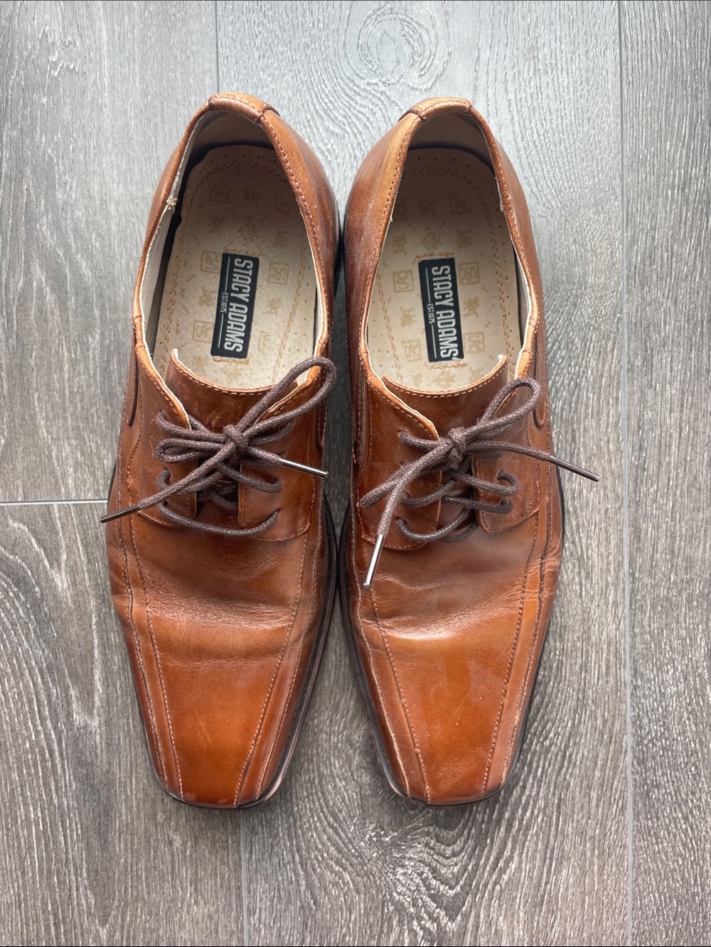 Stacy Adams Tan Brown Leather Lace-Up Oxfords